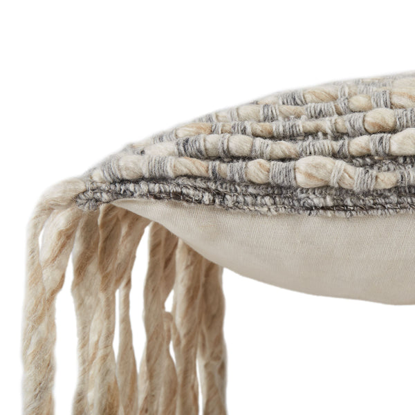 Jaipur Living Jaipur Living Wool Blend Lumbar Pillow Cover with Silver Threadwork and Tassel Fringe PLC102350