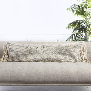 Jaipur Living Jaipur Living Artos Wool Linen Lumbar Pillow with Silver Threadwork and Tassel Fringe Poly Fill PLW103560