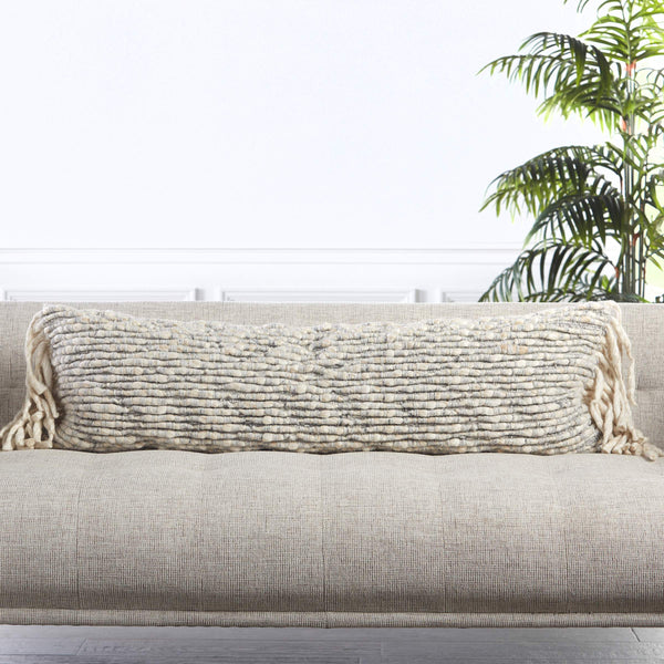 Jaipur Living Jaipur Living Artos Wool Linen Lumbar Pillow with Silver Threadwork and Tassel Fringe Poly Fill PLW103560