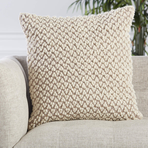 Jaipur Living Jaipur Living Madur Boucle Wool Linen Throw Pillow for Sofas and Bedroom Styling Light Taupe Poly Fill PLW103558