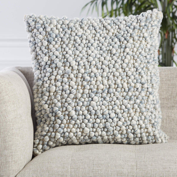 Jaipur Living Jaipur Living Kaz Boucle Wool Square Pillow Cover Coastal Bohemian Soft Texture Light Blue PLC102346
