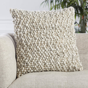 Jaipur Living Jaipur Living Kaz Boucle Wool Blend Accent Pillow Soft Textured Ivory Square Sofa Throw Light Gray Down PLW103495