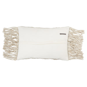 Jaipur Living Jaipur Living Cilo Wool Linen Lumbar Pillow Cover with Tassel Fringe Boho Accent Cream PLC102353