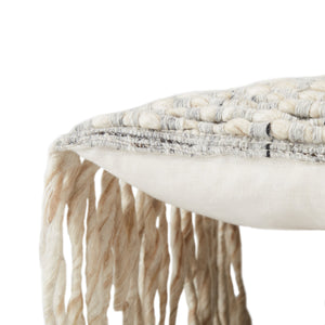 Jaipur Living Jaipur Living Cilo Wool Linen Lumbar Pillow Cover with Tassel Fringe Boho Accent Cream PLC102353