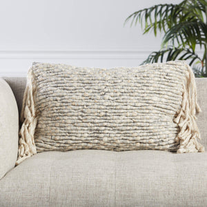 Jaipur Living Jaipur Living Cilo Wool Blend Lumbar Pillow with Silver Threadwork and Tassel Fringe Cream Down PLW103565