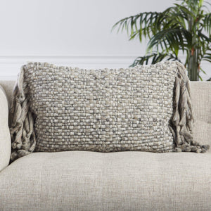 Jaipur Living Jaipur Living Cilo Wool Linen Lumbar Pillow Cover with Tassel Fringe Boho Accent Light Gray PLC102352