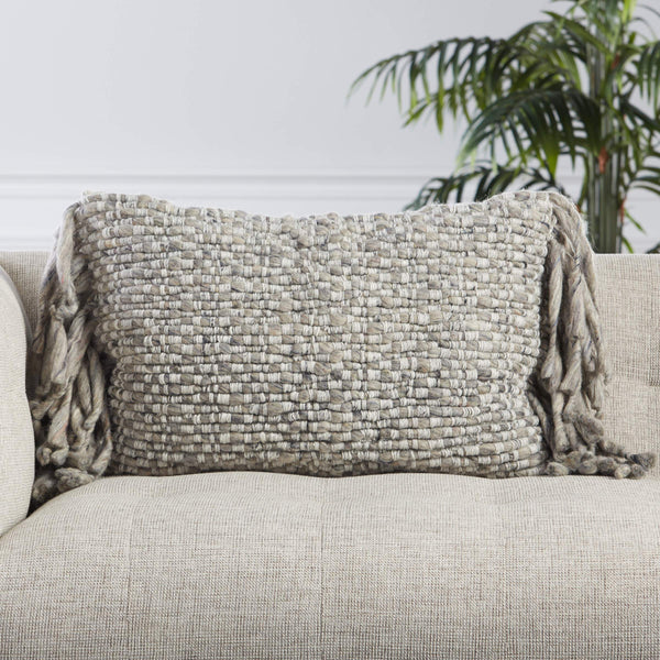 Jaipur Living Jaipur Living Cilo Wool Blend Lumbar Pillow with Silver Threadwork and Tassel Fringe Light Gray Down PLW103563
