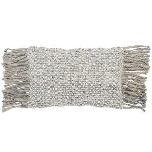 Jaipur Living Jaipur Living Cilo Wool Blend Lumbar Pillow with Silver Threadwork and Tassel Fringe Light Gray Down PLW103563