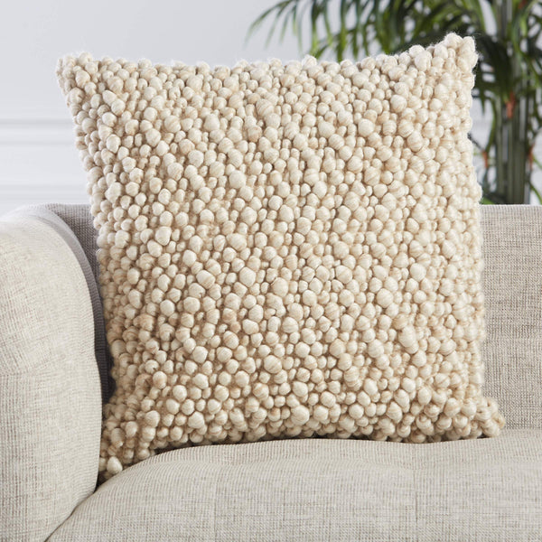 Jaipur Living Jaipur Living Kaz Boucle Wool Blend Accent Pillow Soft Textured Ivory Square Sofa Throw Beige Poly Fill PLW103582