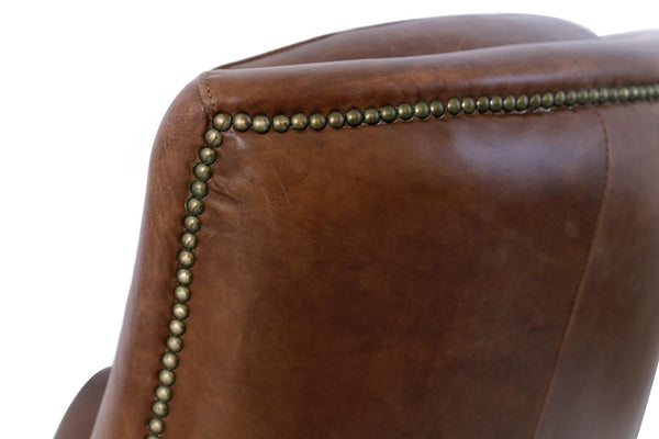 Pasargad Home Baker Wing Chair - Vintage Cigar Brown Leather With Elegant Dark Wood Legs Brown Leather Chair-900