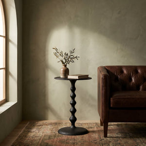 Rowena Interiors Hammered Aluminum Round Side Table Artisan Textured Matte Finish for Living Room or Bedroom Black 100% Aluminum AH1598