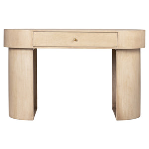 Rowena Interiors Oval Mango Wood Whitewashed Writing Desk with Drawer for Vanity or Entryway AH2330MC