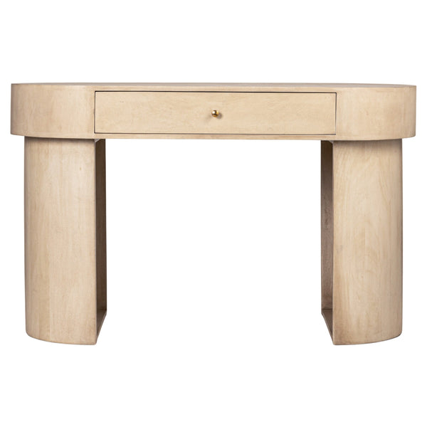Rowena Interiors Oval Mango Wood Whitewashed Writing Desk with Drawer for Vanity or Entryway AH2330MC