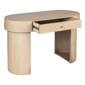 Rowena Interiors Oval Mango Wood Whitewashed Writing Desk with Drawer for Vanity or Entryway AH2330MC