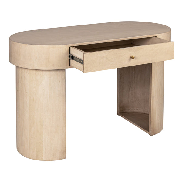 Rowena Interiors Oval Mango Wood Whitewashed Writing Desk with Drawer for Vanity or Entryway AH2330MC