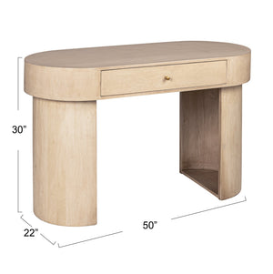 Rowena Interiors Oval Mango Wood Whitewashed Writing Desk with Drawer for Vanity or Entryway AH2330MC