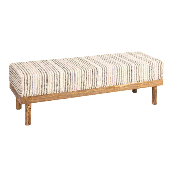 Rowena Interiors Mango Wood Storage Bench Upholstered Hinged Lid Natural Grain Entryway Seating AH2334