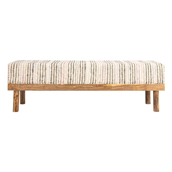 Rowena Interiors Mango Wood Storage Bench Upholstered Hinged Lid Natural Grain Entryway Seating AH2334
