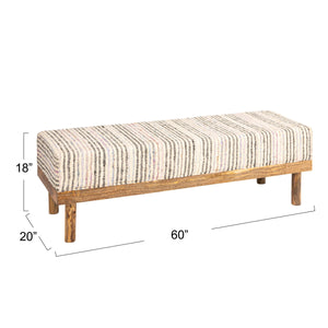 Rowena Interiors Mango Wood Storage Bench Upholstered Hinged Lid Natural Grain Entryway Seating AH2334