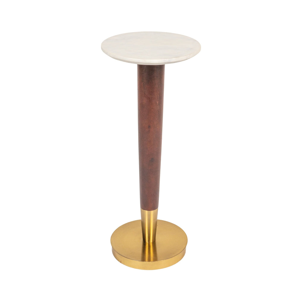 Rowena Interiors Acacia Wood Marble Top Martini Side Table with Brass Accents for Living Room AH2768