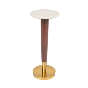 Rowena Interiors Acacia Wood Marble Top Martini Side Table with Brass Accents for Living Room AH2768