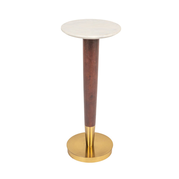 Rowena Interiors Acacia Wood Marble Top Martini Side Table with Brass Accents for Living Room AH2768
