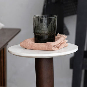 Rowena Interiors Acacia Wood Marble Top Martini Side Table with Brass Accents for Living Room AH2768