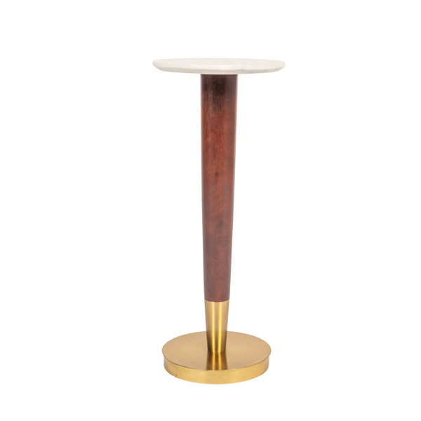 Rowena Interiors Acacia Wood Marble Top Martini Side Table with Brass Accents for Living Room AH2768
