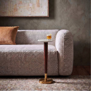 Rowena Interiors Acacia Wood Marble Top Martini Side Table with Brass Accents for Living Room AH2768