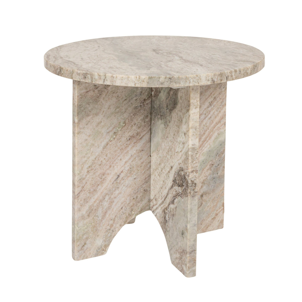 Rowena Interiors Round Marble Top Accent Table with Sculptural Geometric Base for Living Room AH3055