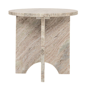 Rowena Interiors Round Marble Top Accent Table with Sculptural Geometric Base for Living Room AH3055