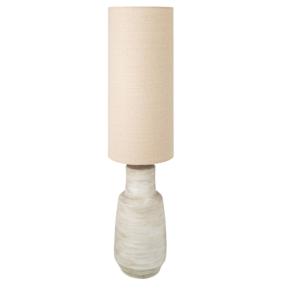 Rowena Interiors 44.5 Inch Sand Glazed Ceramic Floor Lamp with Linen Drum Shade for Warm Living Spaces AH3089