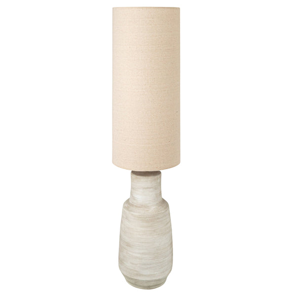 Rowena Interiors 44.5 Inch Sand Glazed Ceramic Floor Lamp with Linen Drum Shade for Warm Living Spaces AH3089