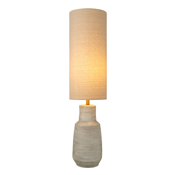 Rowena Interiors 44.5 Inch Sand Glazed Ceramic Floor Lamp with Linen Drum Shade for Warm Living Spaces AH3089