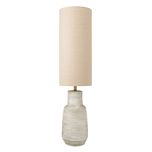 Rowena Interiors 44.5 Inch Sand Glazed Ceramic Floor Lamp with Linen Drum Shade for Warm Living Spaces AH3089