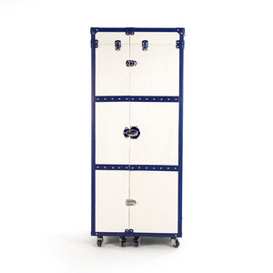 Zentique Sinclair Foldable Wine Cabinet – Elegant Solid Wood Design With Chic Accents For Modern Homes White,Blue Pu,Chrome Hardware Stainless Steel,Solid Chinese Ash Wood,Cream & Blue Pu Ahp0375