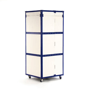 Zentique Sinclair Foldable Wine Cabinet — Compact Solid Ash Storage with Stainless Accents, Cream & Blue PU Finish AHP0375