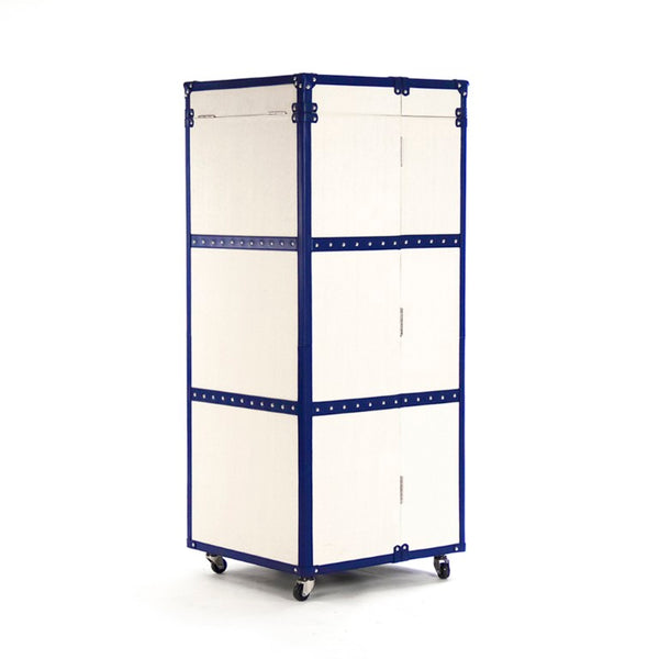 Zentique Sinclair Foldable Wine Cabinet — Compact Solid Ash Storage with Stainless Accents, Cream & Blue PU Finish AHP0375