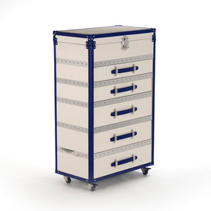 Zentique Adalyn Cabinet - Elegant Storage Solution In Cream & Blue Pu With Chrome Accents For Your Home White,Blue Pu,Chrome Hardware Stainless Steel,Solid Chinese Ash Wood,Cream & Blue Pu Ahp0852