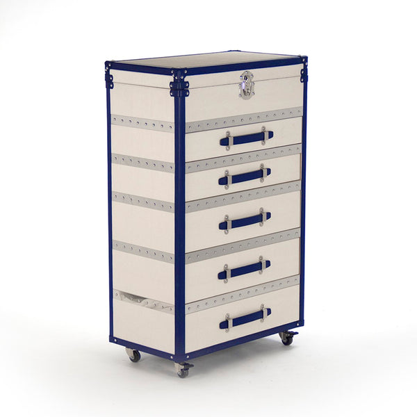 Zentique Adalyn Cabinet - Elegant Storage Solution In Cream & Blue Pu With Chrome Accents For Your Home White,Blue Pu,Chrome Hardware Stainless Steel,Solid Chinese Ash Wood,Cream & Blue Pu Ahp0852