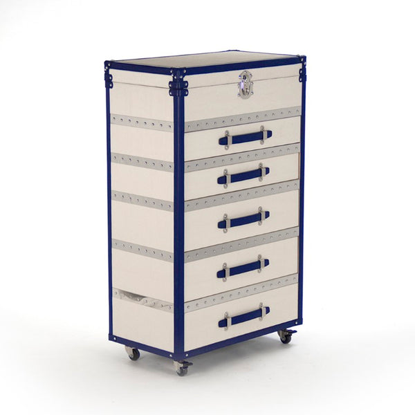 Zentique Adalyn Cabinet with Lid — Compact 30"W Solid Ash Storage Cabinet Cream & Blue PU Finish, Modern Design AHP0852
