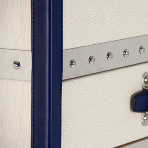 Zentique Adalyn Cabinet with Lid — Compact 30"W Solid Ash Storage Cabinet Cream & Blue PU Finish, Modern Design AHP0852