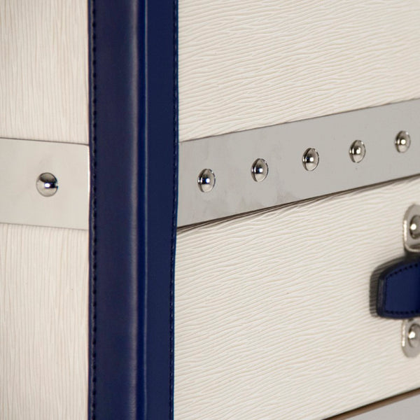 Zentique Adalyn Cabinet with Lid — Compact 30"W Solid Ash Storage Cabinet Cream & Blue PU Finish, Modern Design AHP0852