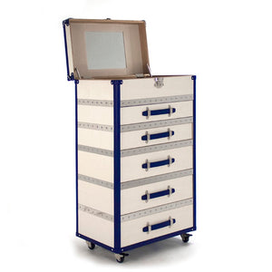 Zentique Adalyn Cabinet with Lid — Compact 30"W Solid Ash Storage Cabinet Cream & Blue PU Finish, Modern Design AHP0852