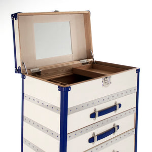 Zentique Adalyn Cabinet - Elegant Storage Solution In Cream & Blue Pu With Chrome Accents For Your Home White,Blue Pu,Chrome Hardware Stainless Steel,Solid Chinese Ash Wood,Cream & Blue Pu Ahp0852