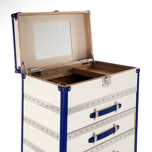 Zentique Adalyn Cabinet - Elegant Storage Solution In Cream & Blue Pu With Chrome Accents For Your Home White,Blue Pu,Chrome Hardware Stainless Steel,Solid Chinese Ash Wood,Cream & Blue Pu Ahp0852