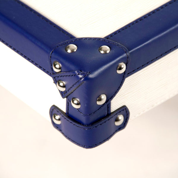 Zentique Seignour Modern Sliding Cocktail Table with Solid Ash, Stainless Steel Frame & Cream-Blue PU Upholstery AHP0861