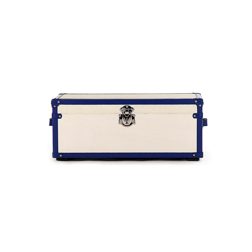 Zentique Madalene Trunk - Chic Storage Solution In Solid Ash Wood With Cream & Blue Pu, Stylish & Durable White,Blue Pu,Chrome Hardware Stainless Steel,Solid Chinese Ash Wood,Cream & Blue Pu Ahp0866-m