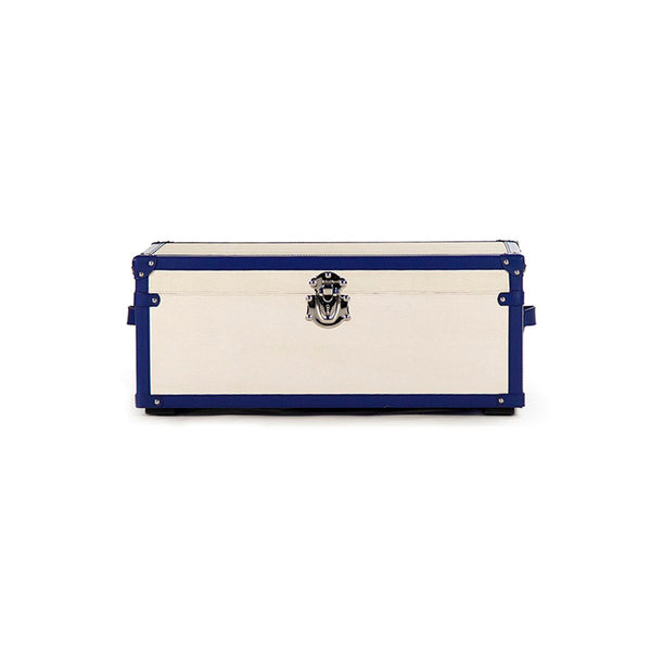 Zentique Madalene Trunk - Chic Storage Solution In Solid Ash Wood With Cream & Blue Pu, Stylish & Durable White,Blue Pu,Chrome Hardware Stainless Steel,Solid Chinese Ash Wood,Cream & Blue Pu Ahp0866-m