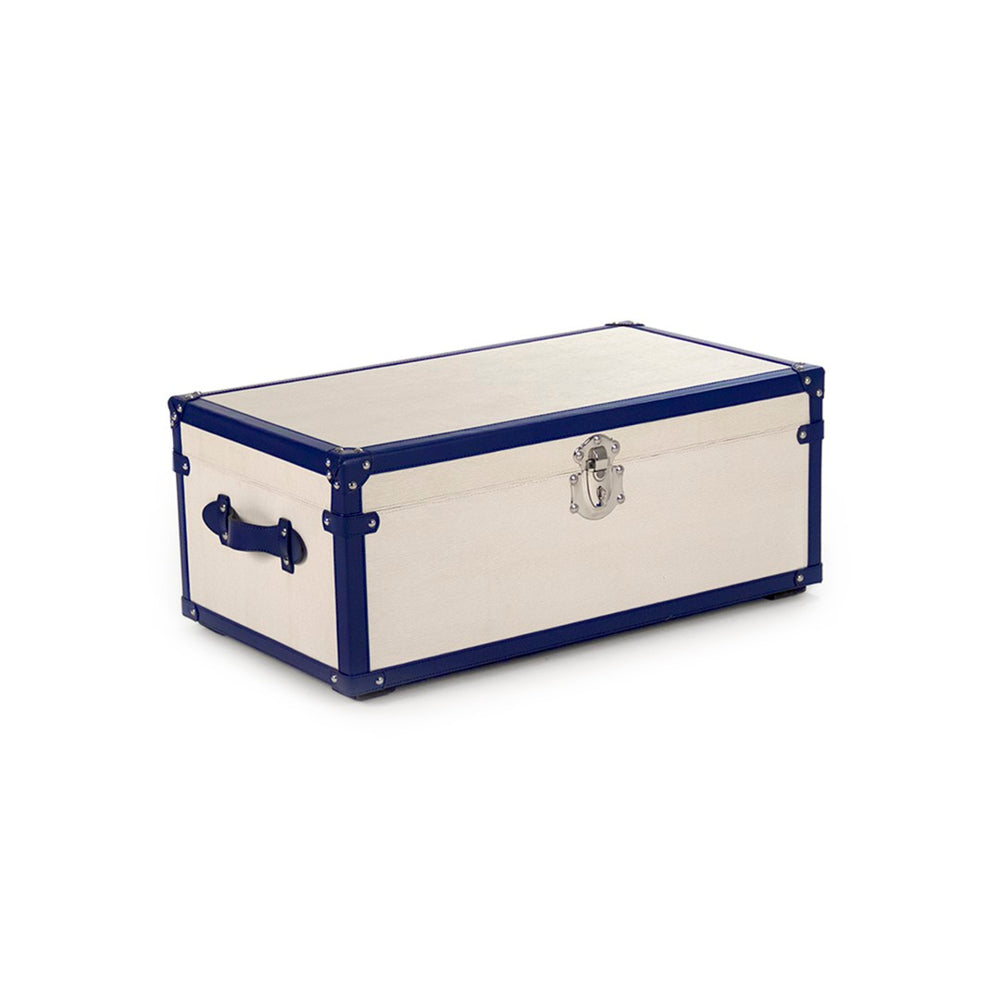 Zentique Madalene Trunk - Chic Storage Solution In Solid Ash Wood With Cream & Blue Pu, Stylish & Durable White,Blue Pu,Chrome Hardware Stainless Steel,Solid Chinese Ash Wood,Cream & Blue Pu Ahp0866-m